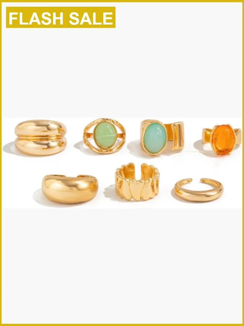 Chunky Stacking Ring Set - 7 Adjustable Rings for Women
